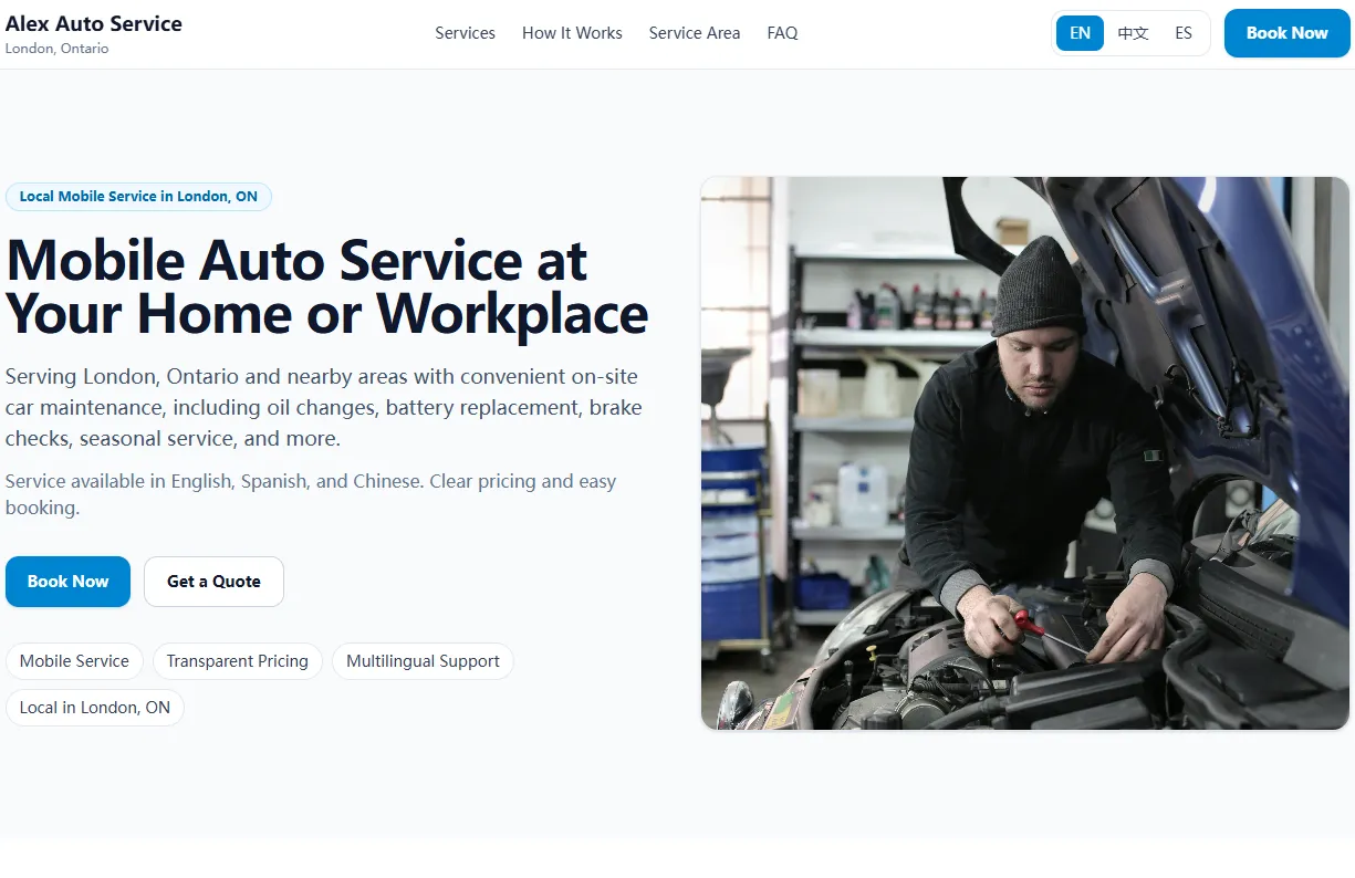 Local auto service business website design London Ontario